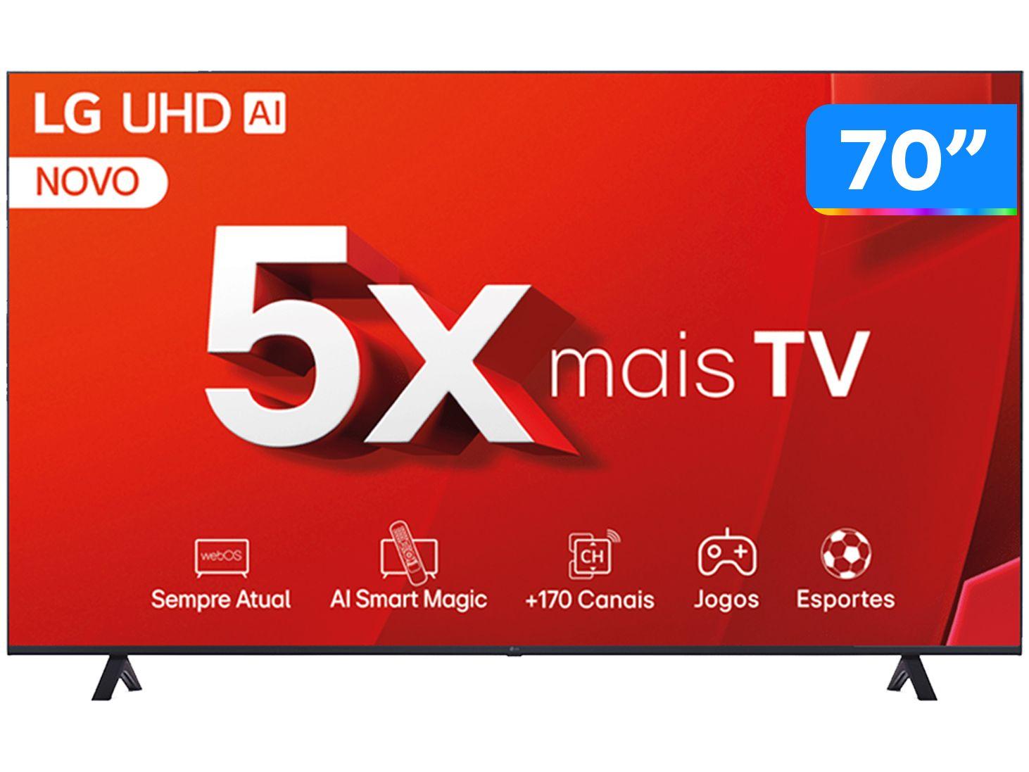 Smart TV 70" 4K LG Ultra HD 70UT8050 com Processador a5 Ger7 AI, Alexa/Chromecast integrado, Otimizador de Jogos, webOS 24 e Controle Smart Magic