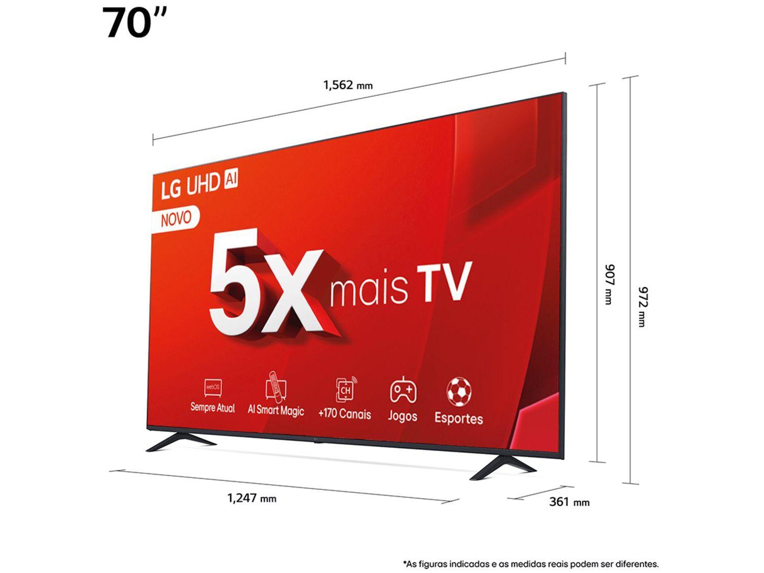 Smart TV 70" 4K LG Ultra HD 70UT8050 com Processador a5 Ger7 AI, Alexa/Chromecast integrado, Otimizador de Jogos, webOS 24 e Controle Smart Magic