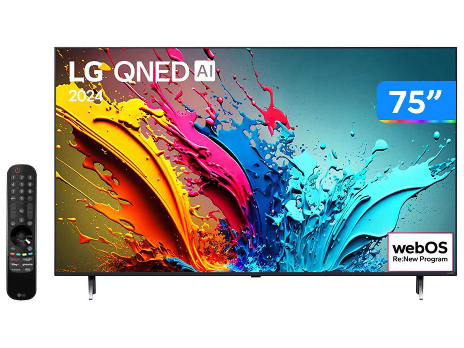 Smart TV 75" 4K LG QNED 75QNED85T Processador a8 AI Painel 120Hz Quantum Dot Nanocell Local Dimming Design Super Slim FreeSync webOS 24