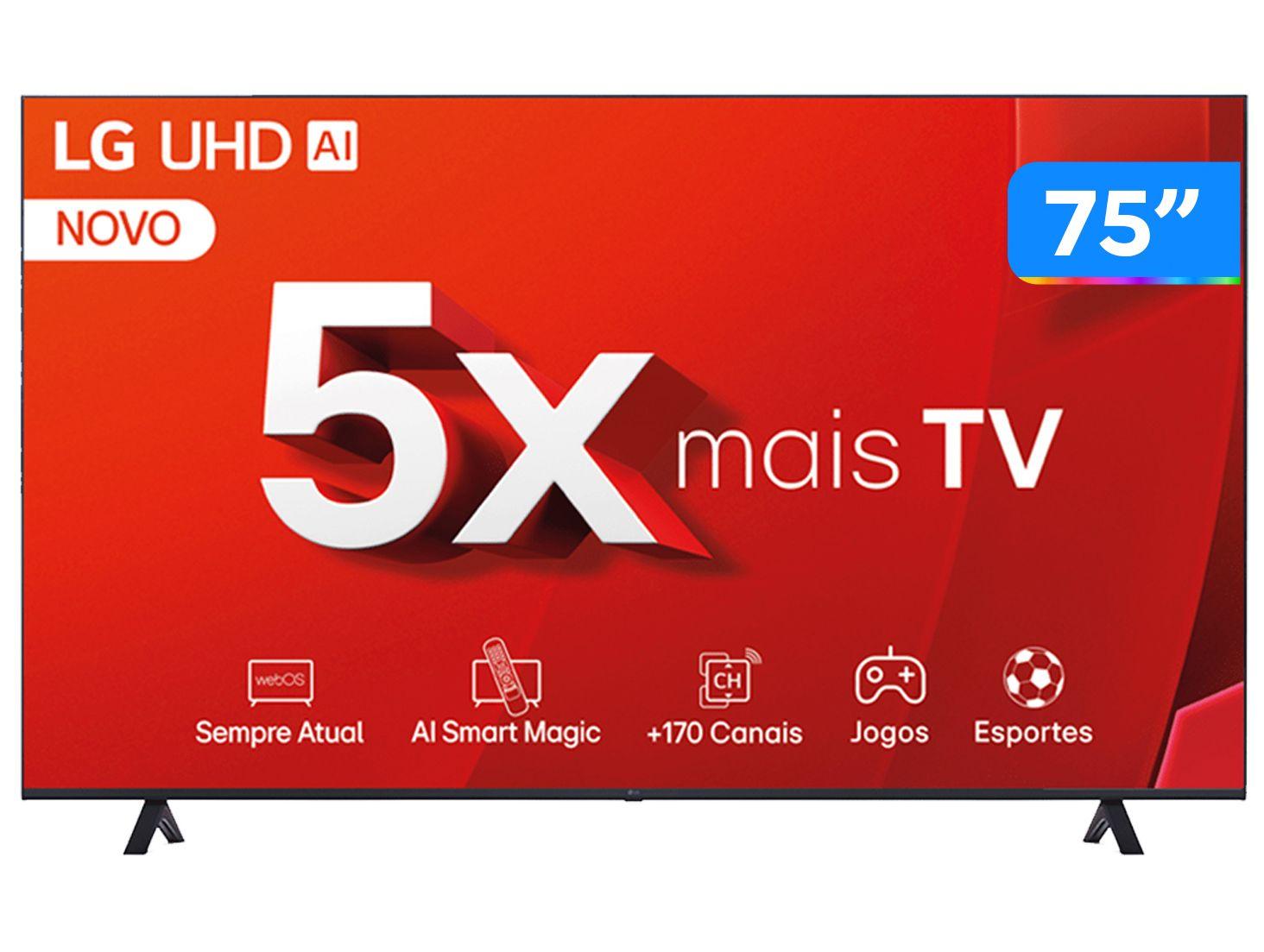 Smart TV 75" 4K LG Ultra HD 75UT8050 com Processador a5 Ger7 AI Alexa/Chromecast integrado Otimizador de Jogos webOS 24 e Controle Smart Magic