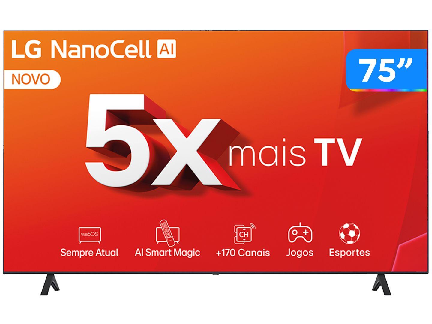 Smart TV 75" 4K UHD NanoCell LG 75NANO80TSA Wi-Fi Bluetooth com Alexa 3 HDMI 2 USB