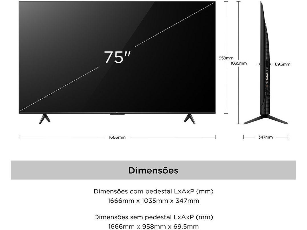 Smart TV 75" 4K UHD LED TCL 75P755 Wi-Fi Bluetooth 3 HDMI 1 USB