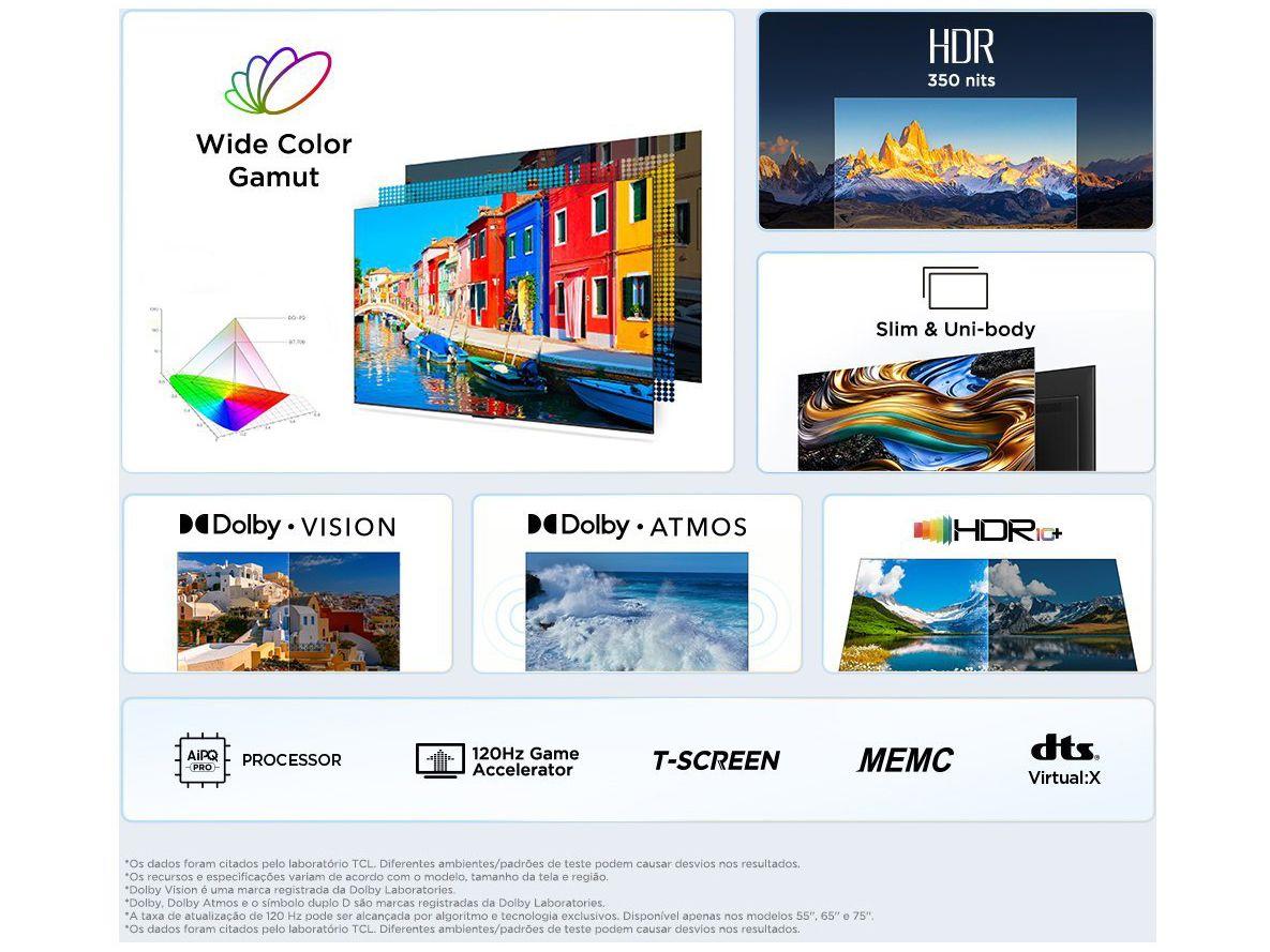 Smart TV 75" 4K UHD LED TCL 75P755 Wi-Fi Bluetooth 3 HDMI 1 USB