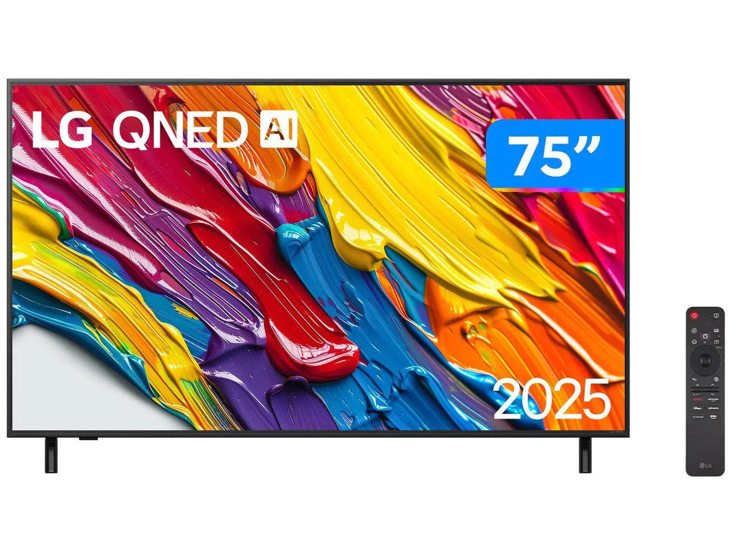 Smart TV 75" LG 4K QNED 75QNED82ASG webOS 25 a7 AI Processor 4K Gen8 Alexa 3 HDMI 2.0 2 USB