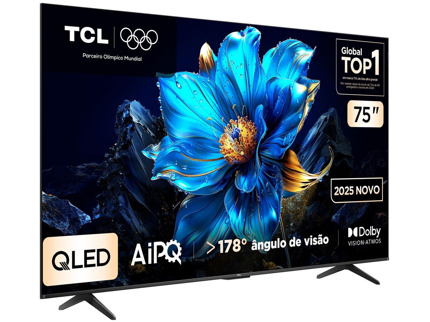 Smart TV 75" TCL 4K UHD QLED 75P7K Google TV AiPQ Google Assistente 3 HDMI 1 USB