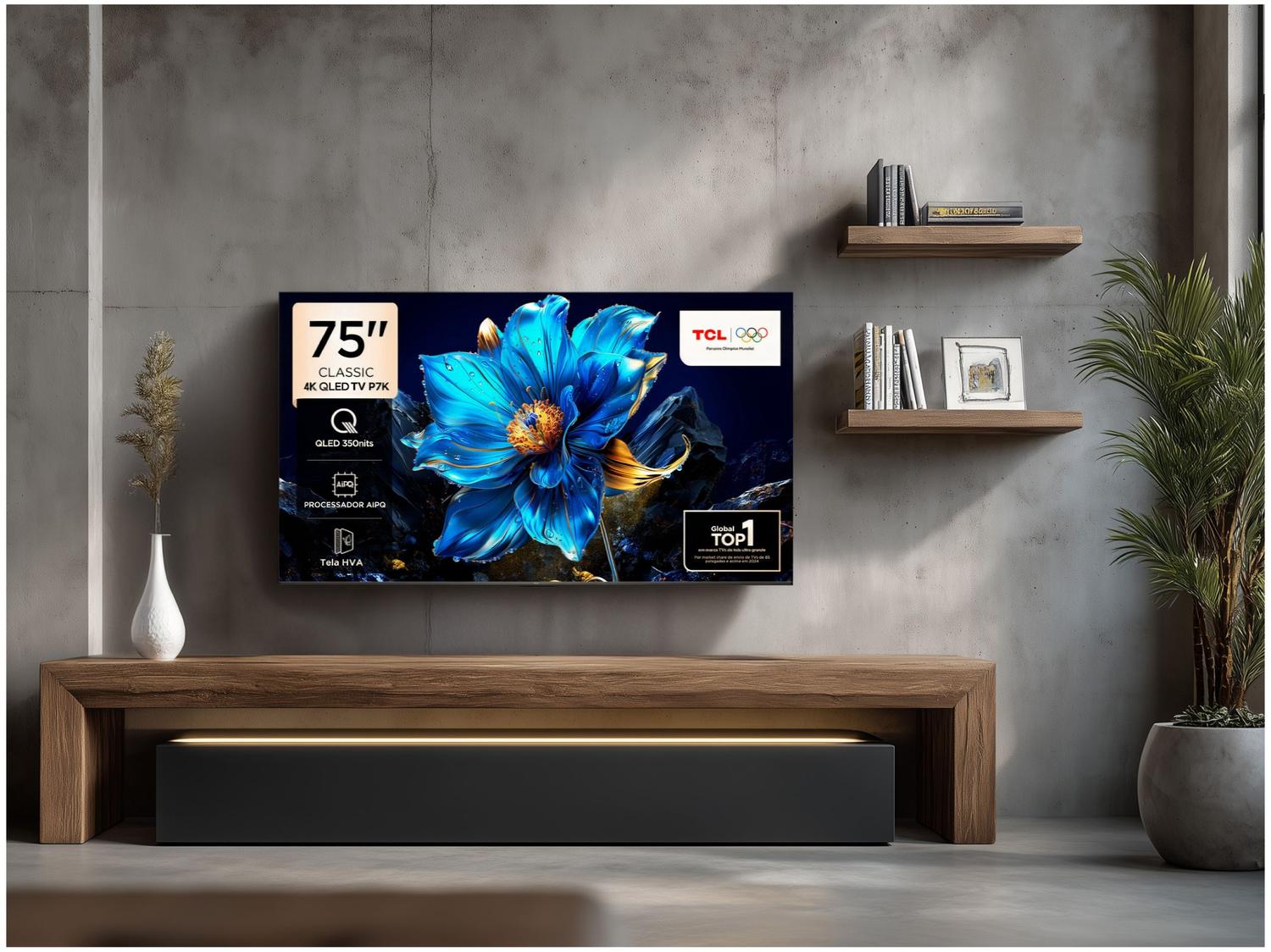Smart TV 75" TCL 4K UHD QLED 75P7K Google TV AiPQ Google Assistente 3 HDMI 1 USB