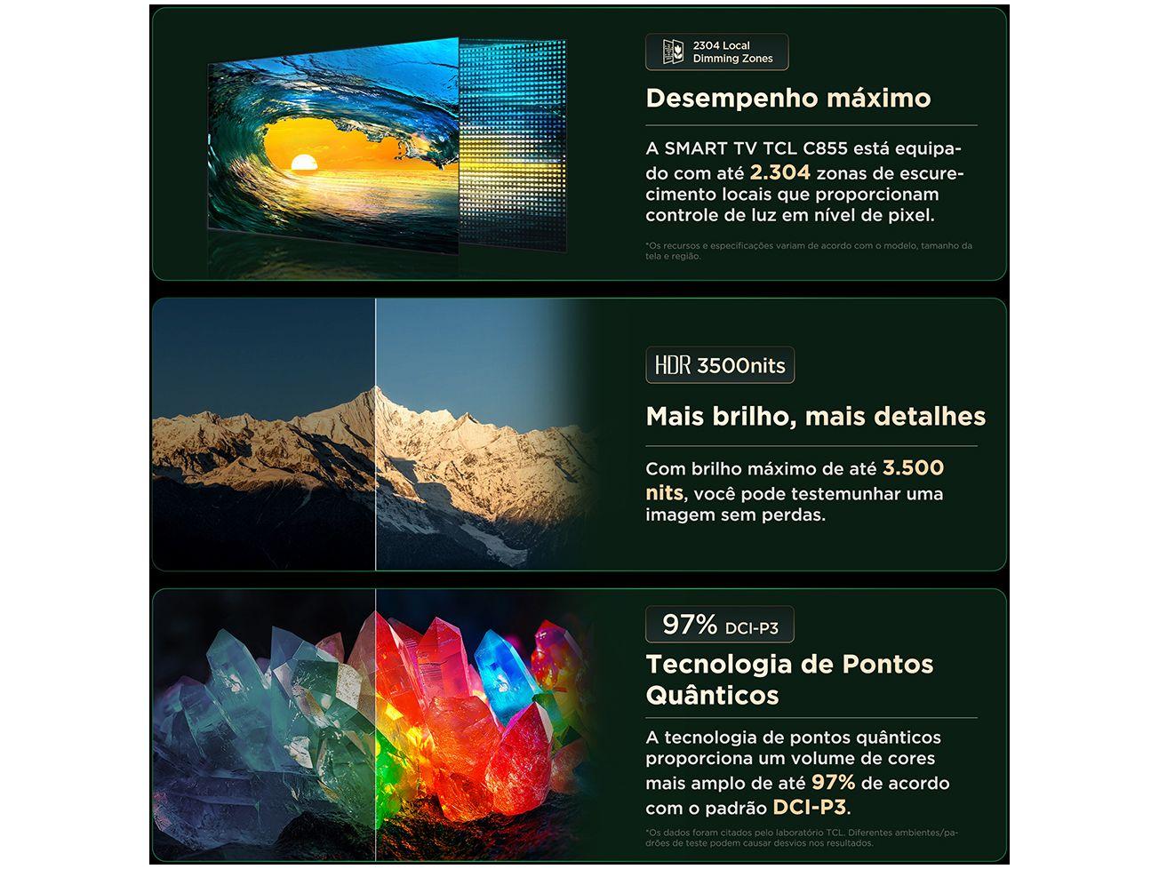 Smart TV 85" TCL 4K QD-Mini LED Ultra Premium C855 120Hz Android AiPQ Pro Google Assistente 4 HDMI