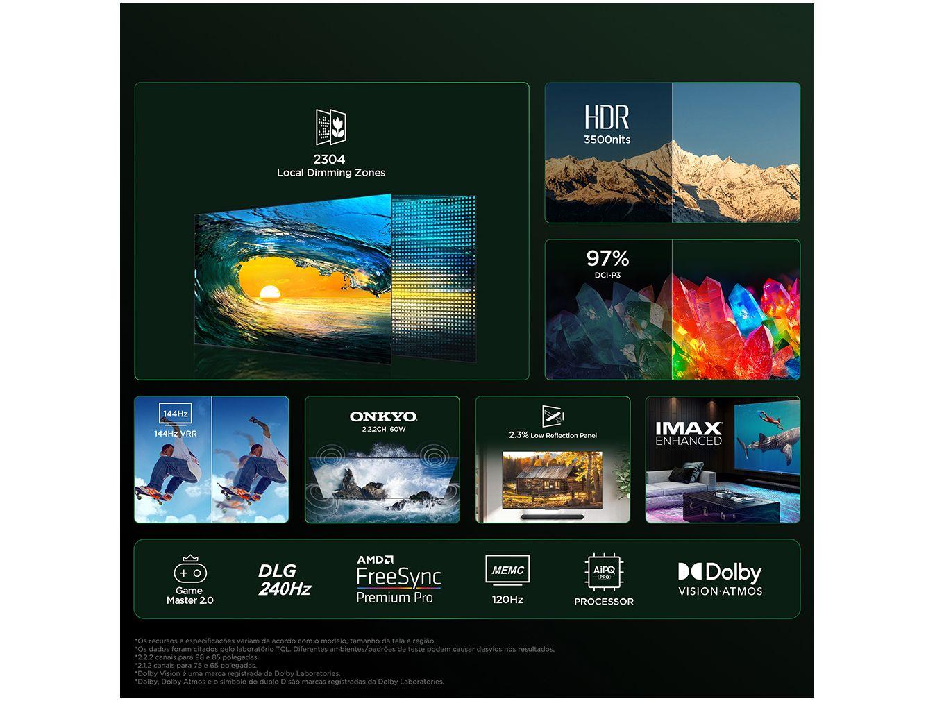 Smart TV 85" TCL 4K QD-Mini LED Ultra Premium C855 120Hz Android AiPQ Pro Google Assistente 4 HDMI
