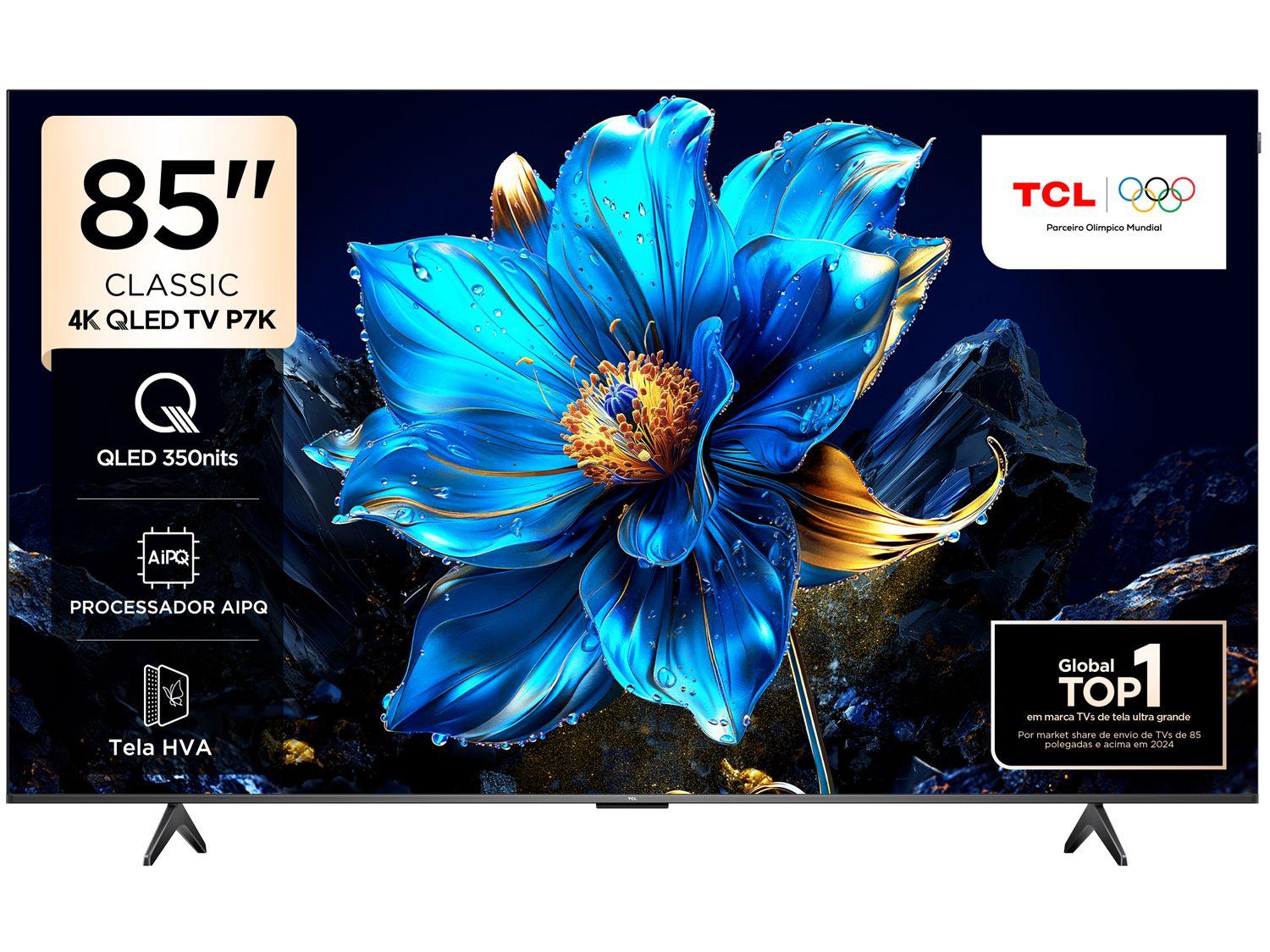 Smart TV 85" TCL 4K UHD QLED 85P7K Google TV AiPQ Google Assistente 3 HDMI 1 USB