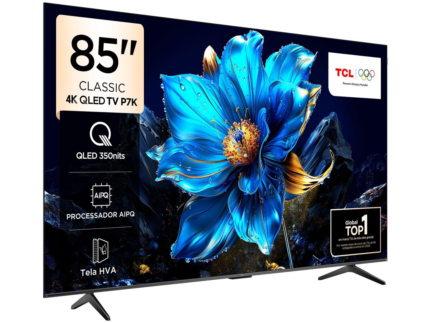 Smart TV 85" TCL 4K UHD QLED 85P7K Google TV AiPQ Google Assistente 3 HDMI 1 USB