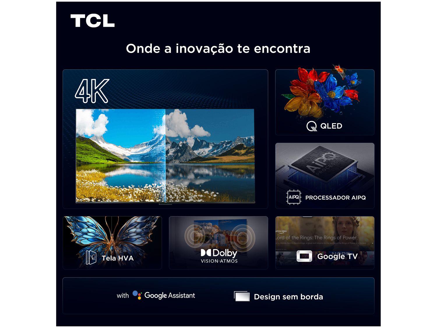 Smart TV 85" TCL 4K UHD QLED 85P7K Google TV AiPQ Google Assistente 3 HDMI 1 USB