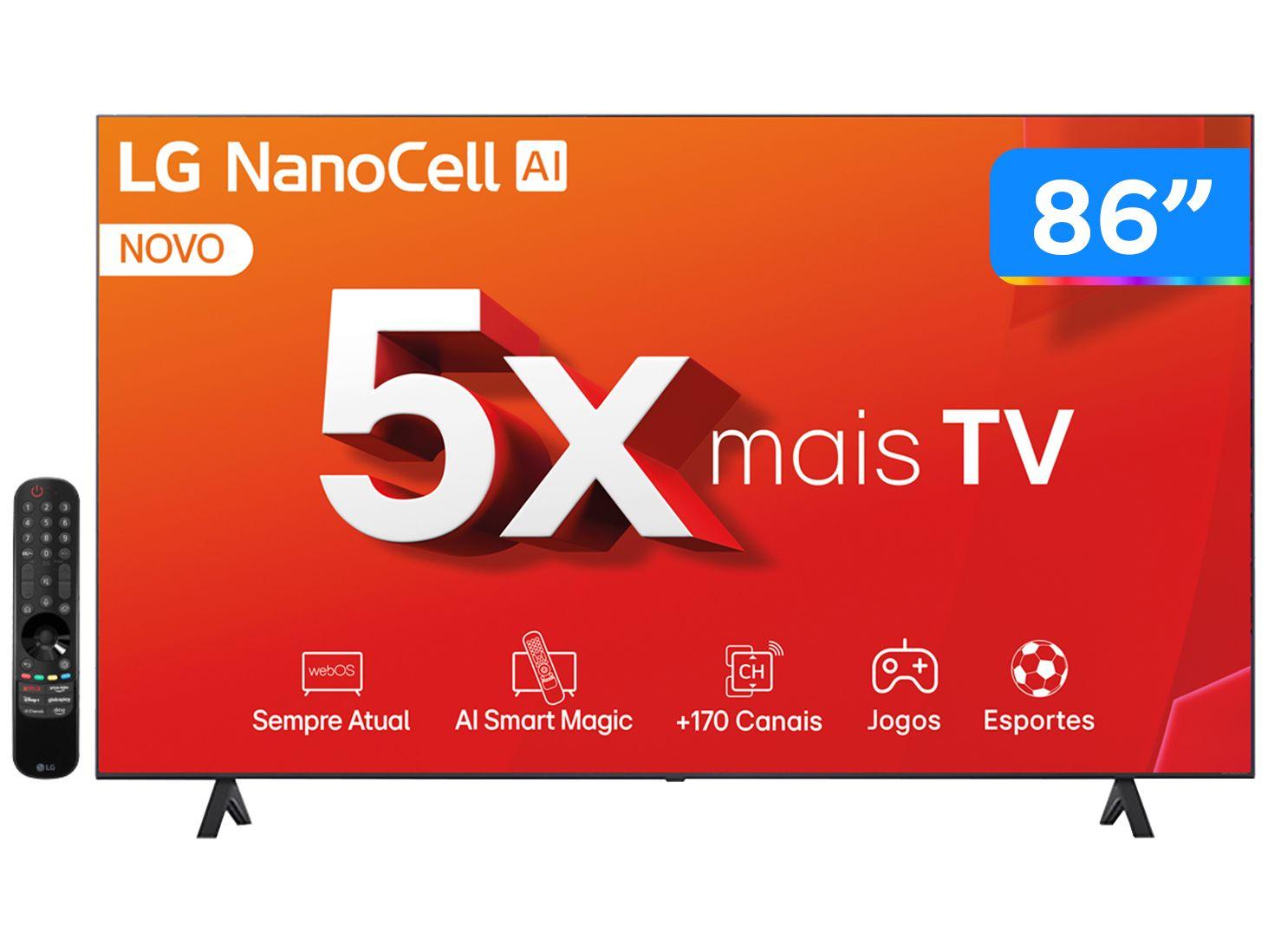 Smart TV 86" 4K LG NanoCell 86NANO80T Processador a8 AI Painel 120Hz FreeSync Alexa/Chromecast integrado webOS 24 Controle Smart Magic