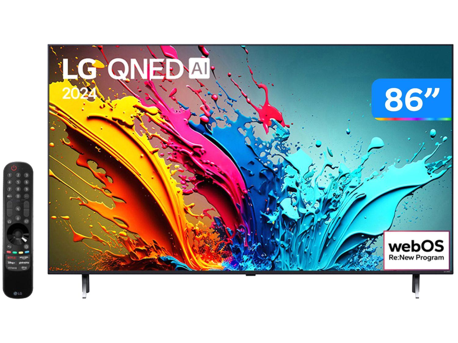 Smart TV 86" 4K LG QNED 86QNED85T Processador a8 AI Painel 120Hz Quantum Dot Nanocell Local Dimming Design Super Slim FreeSync webOS 24
