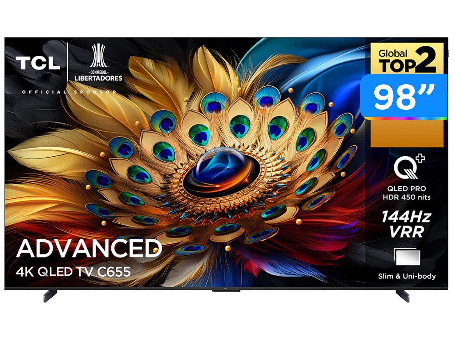 Smart TV 98" TCL UHD 4K QLED Advanced C655 98C655 120Hz Google TV Google Assistente 4 HDMI 2 USB
