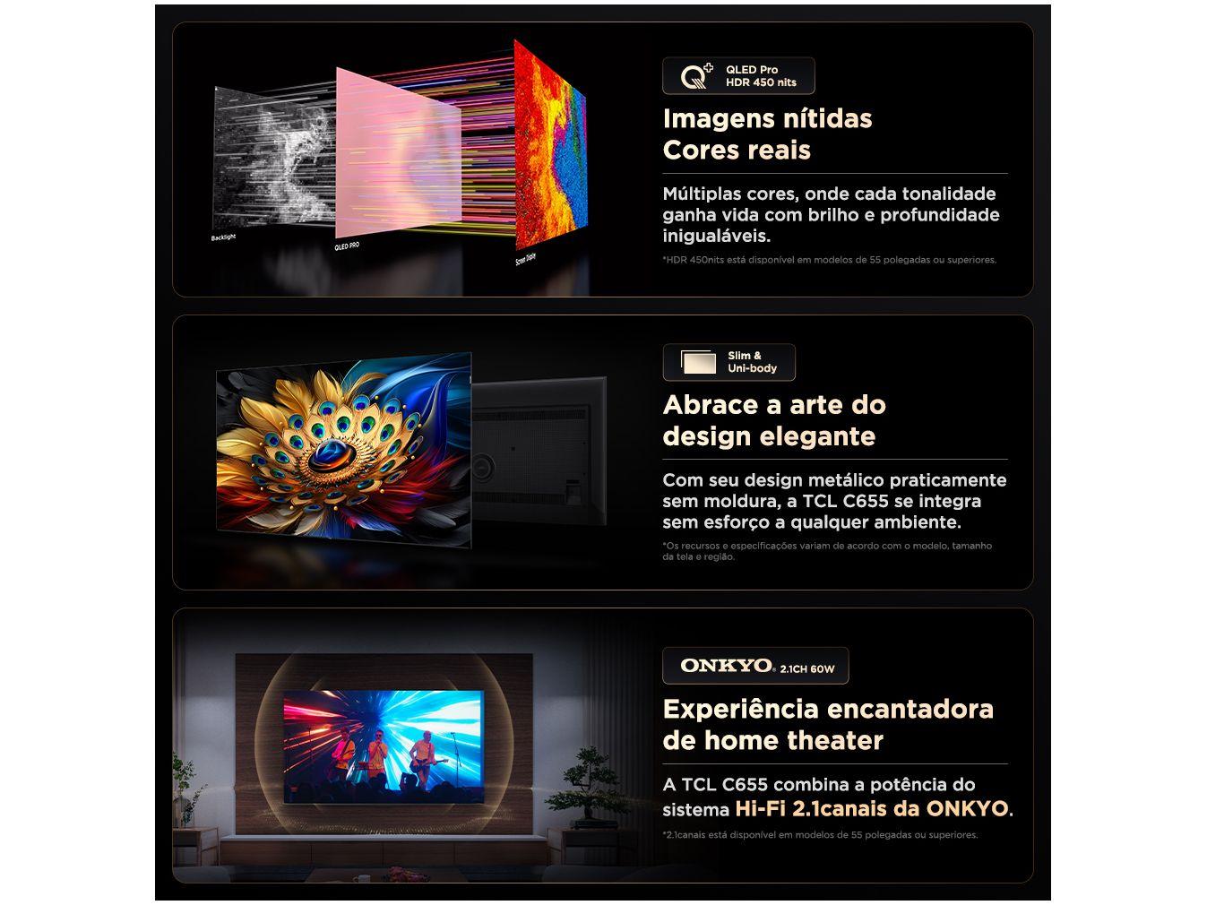 Smart TV 98" TCL UHD 4K QLED Advanced C655 98C655 120Hz Google TV Google Assistente 4 HDMI 2 USB