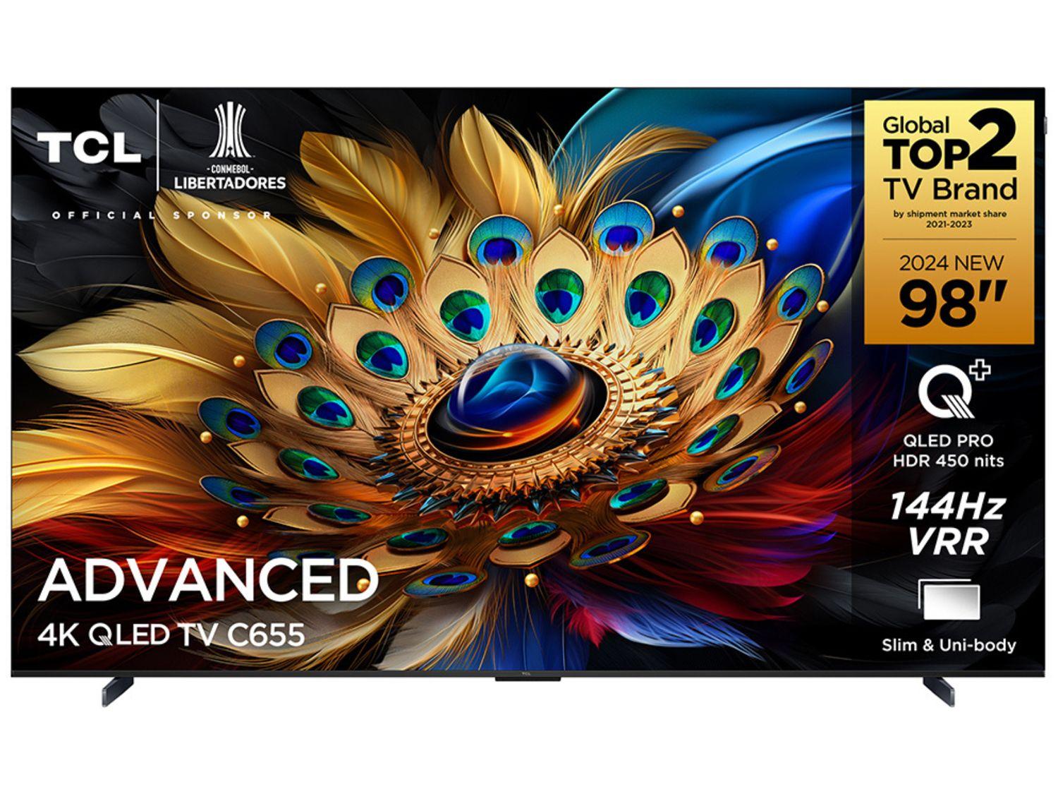 Smart TV 98" TCL UHD 4K QLED Advanced C655 98C655 120Hz Google TV Google Assistente 4 HDMI 2 USB