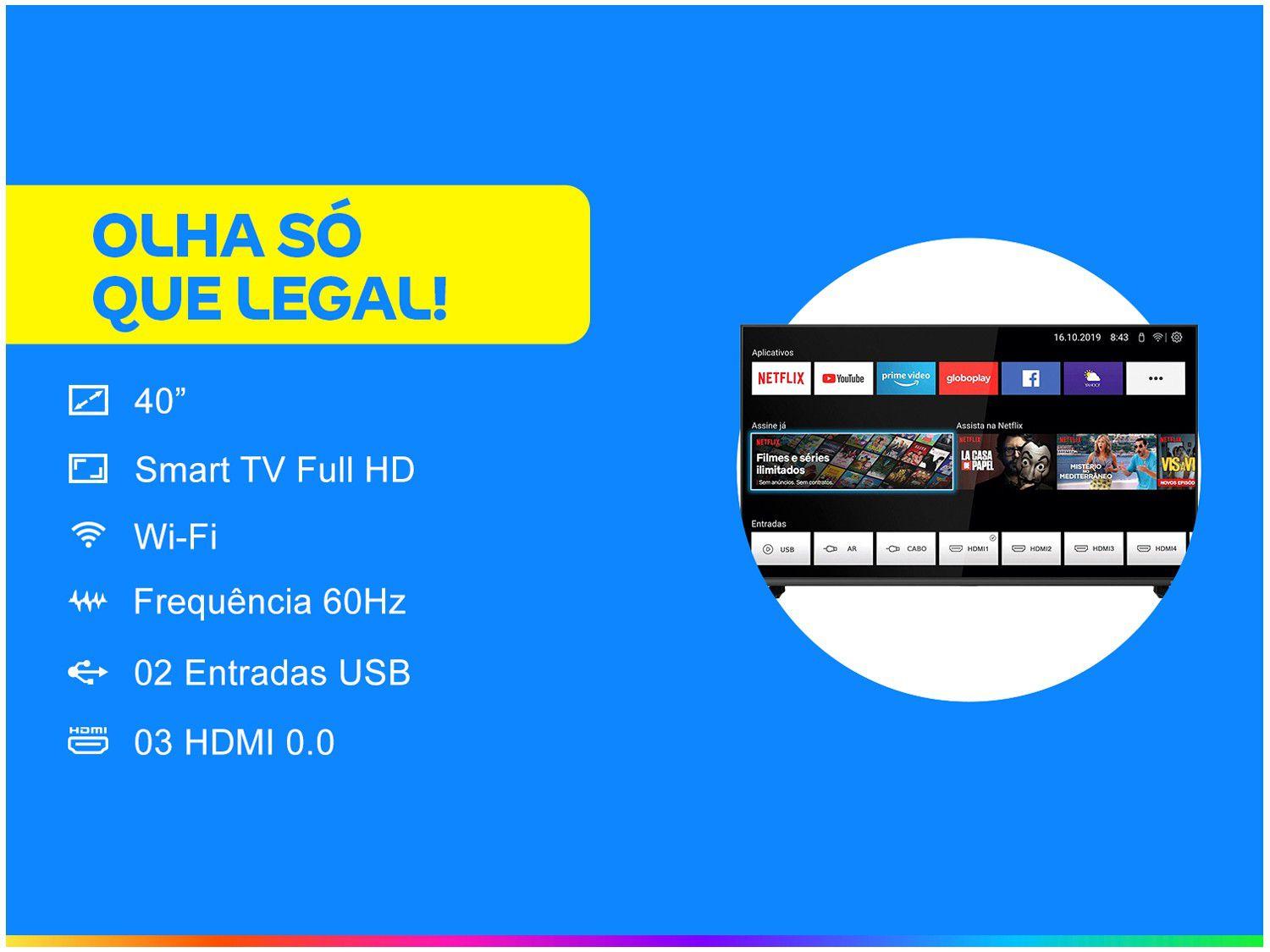 Smart TV DLED 40” Philco PTV40G60SNBL - Wi-Fi 3 HDMI 2 USB - Smart TV ...