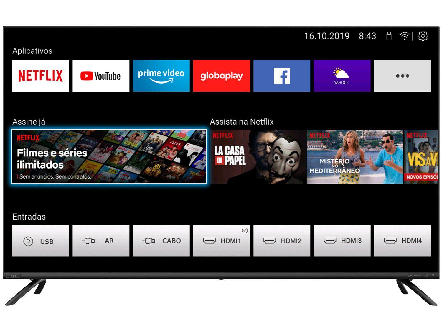 Smart TV Ultra HD 50” Philco PTV50G70SBLSG WiFi 4 HDMI 2 USB Smart