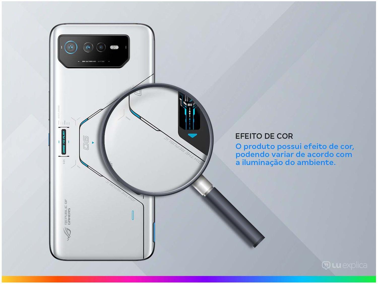Smartphone Asus Rog Phone 6 Pro 512GB 5G Branco Snapdragon 8+ Gen 1 18GB RAM 6,78" Câm. Tripla + Selfie 12MP Dual Chip