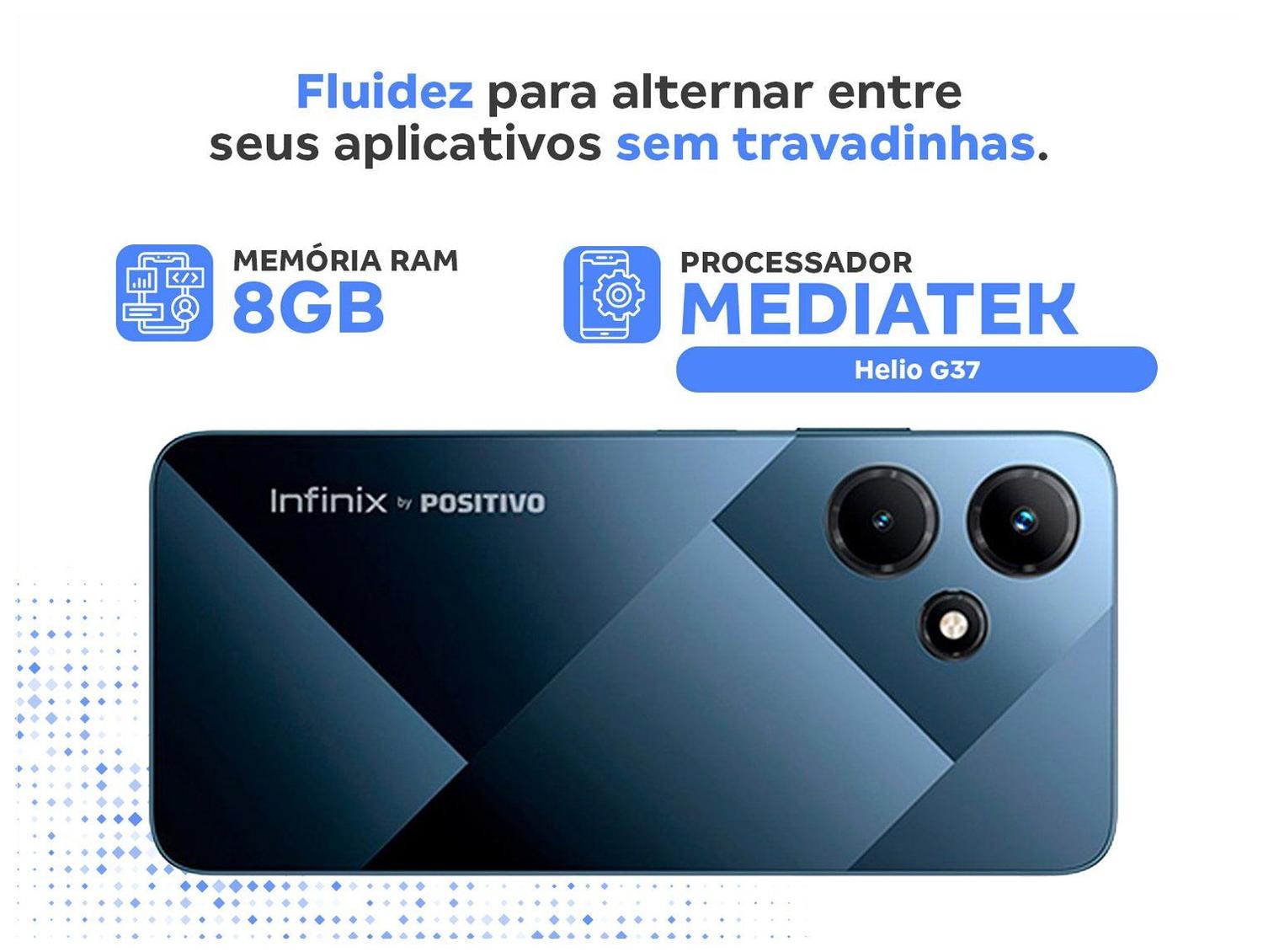 Smartphone Infinix Hot 30i 128GB Preto 4G MediaTek 8GB RAM 6,6