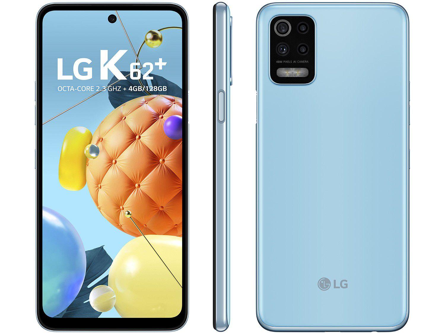 Smartphone LG K62+ 128GB Azul 4G Octa-Core 4GB RAM Tela 6,59” Câm. Quádrupla + Selfie 28MP Dual Chip