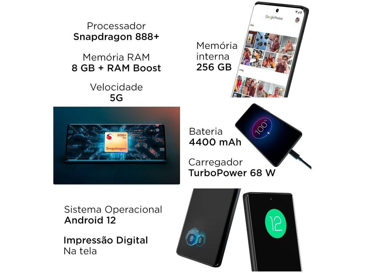 Smartphone Motorola Edge 30 Fusion 256GB Preto 5G 4GB RAM 6,6” Câm. Tripla + Selfie 32MP