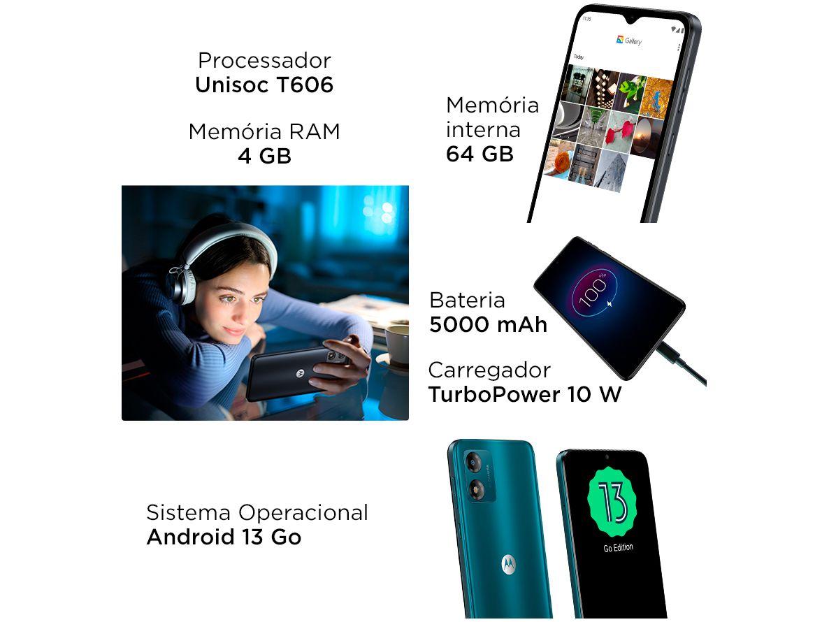 Smartphone Motorola Moto E13 64GB Verde 4G Octa-Core 4GB RAM 6,5" Câm. 13MP + Selfie 5MP Dual Chip