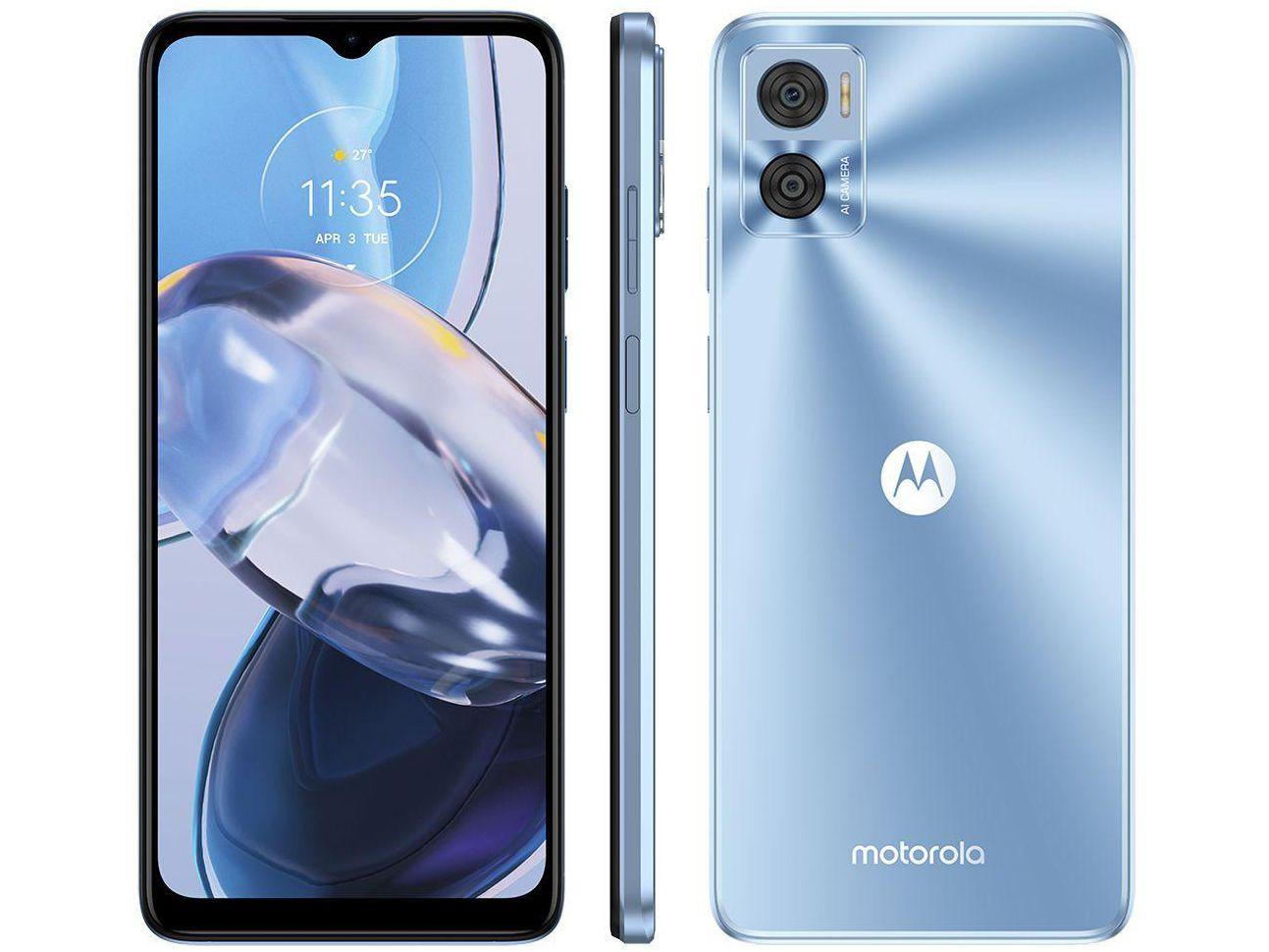 Smartphone Motorola Moto E22 128GB Azul 4G 4GB RAM 6,5" Câm. Dupla + Selfie 5MP Dual Chip