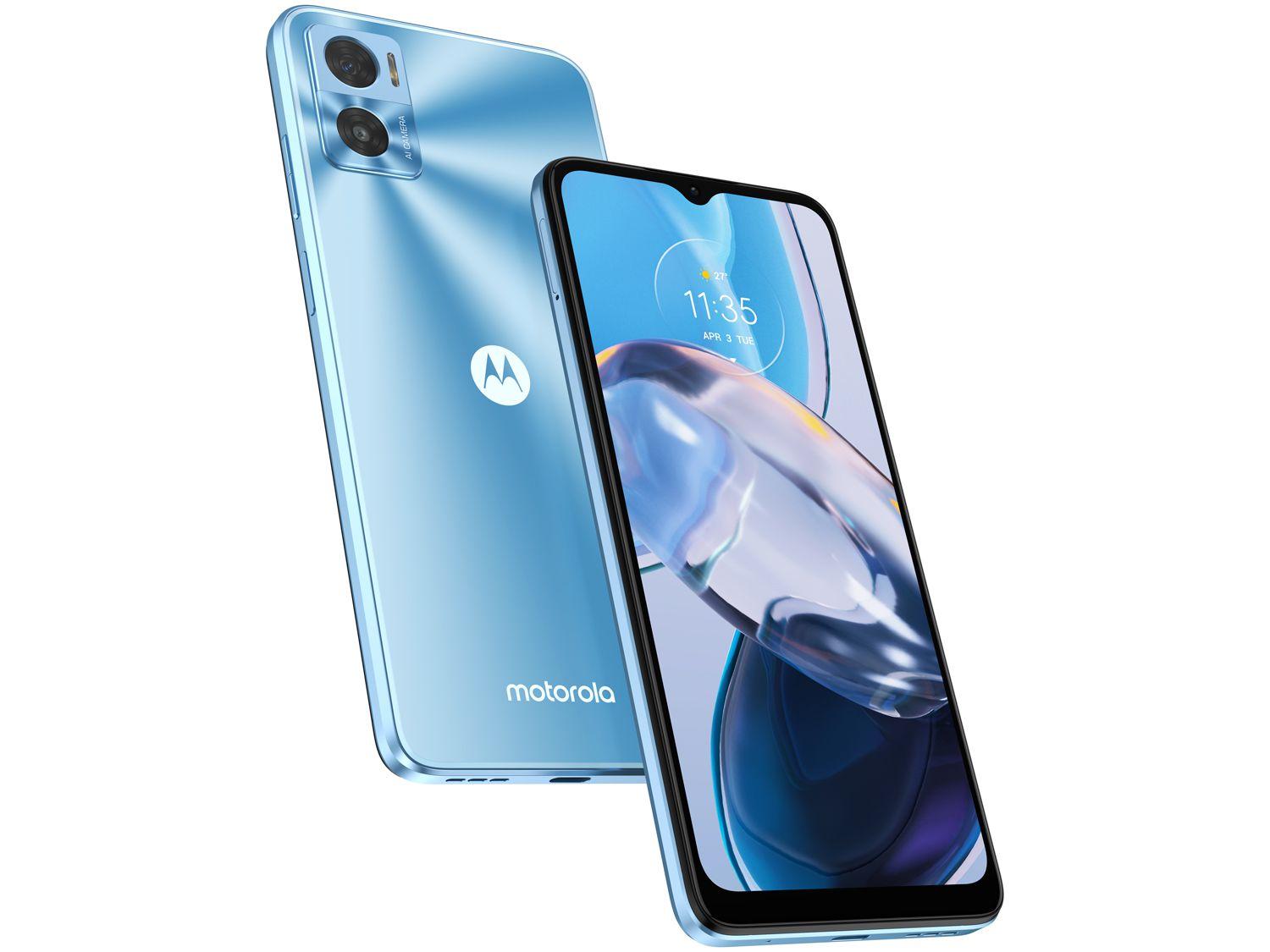 Smartphone Motorola Moto E22 64GB Azul 4G 4GB RAM 6,5” Câm. Dupla + Selfie 5MP Dual Chip