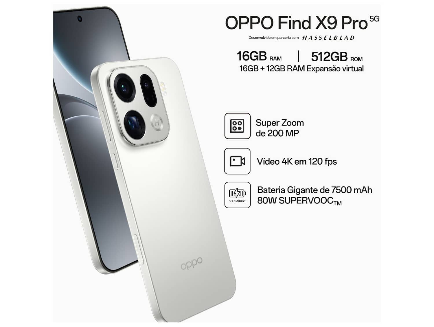 Smartphone OPPO Find X9 Pro 512GB 5G 16GB RAM + 12GB RAM Boost
