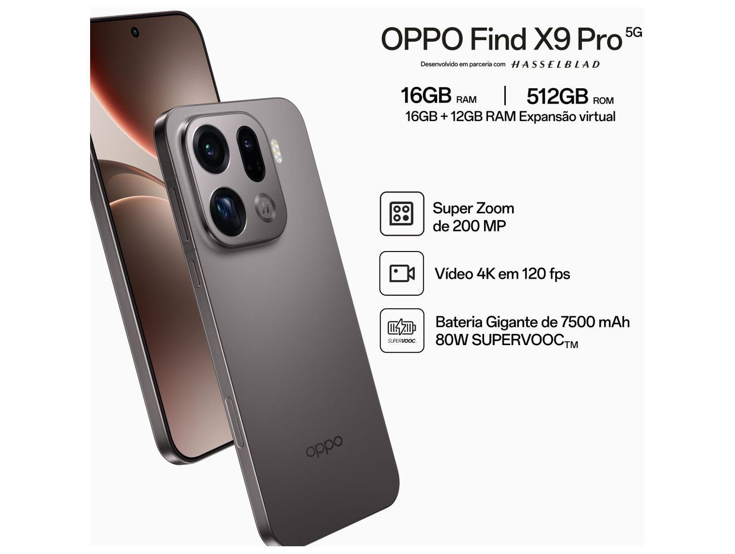 Smartphone OPPO Find X9 Pro 512GB 5G 28GB RAM Titânio Grafite 6,78