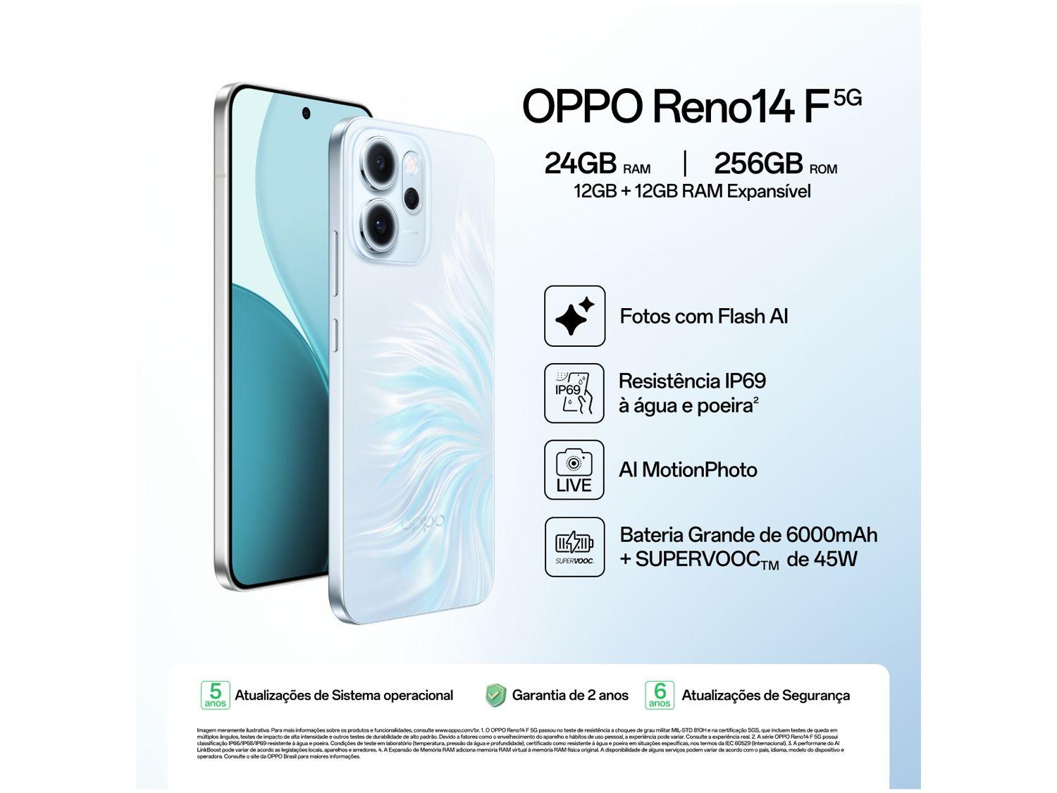 Smartphone OPPO Reno14 F 256GB 5G 12GB RAM Azul Cintilante 6,57