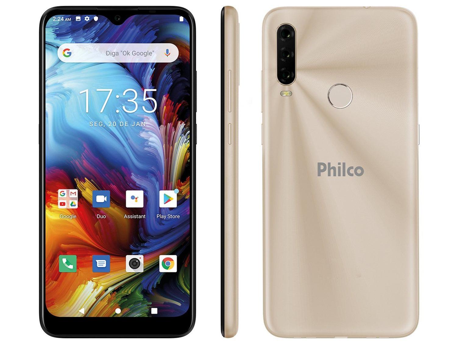 Smartphone Philco HIT P10 128GB Dourado 4G - Octa-Core 4GB 6,2” Câm. Tripla + Selfie 8M