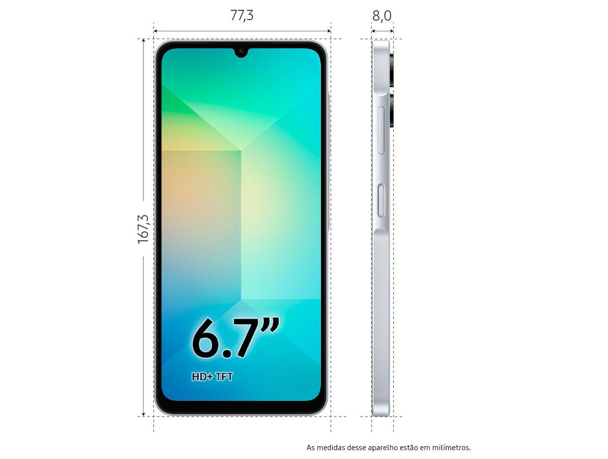 Smartphone Samsung Galaxy A06 5G 128GB 4GB RAM Cinza Câm. 50MP + Selfie 8MP