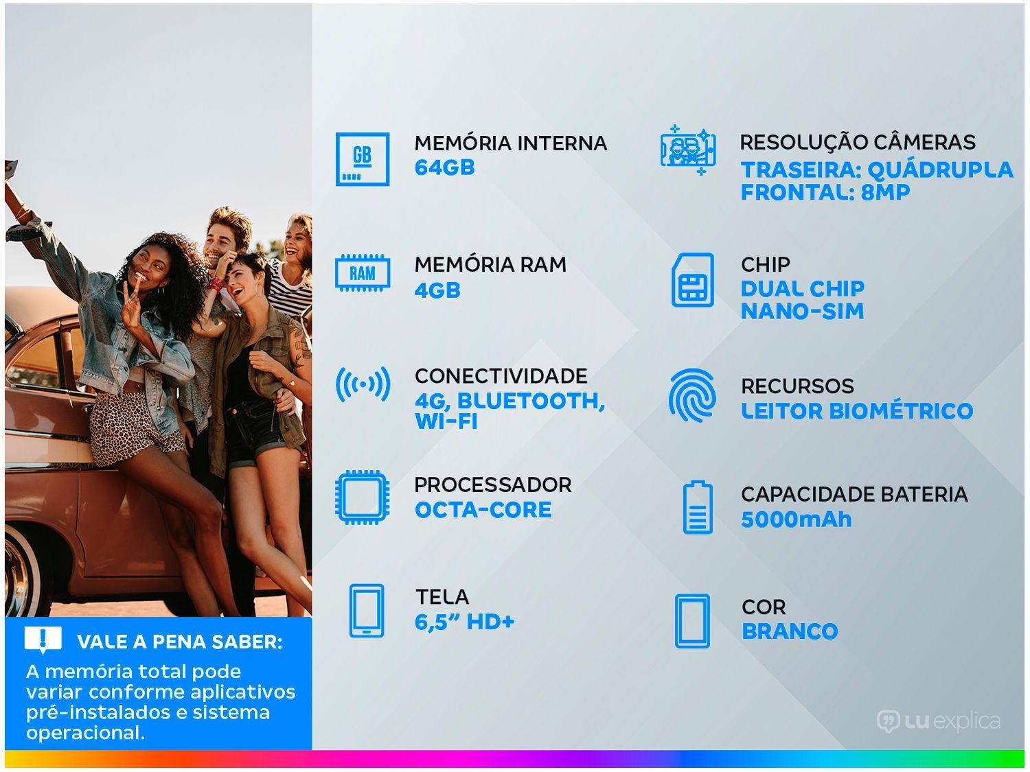 Smartphone Samsung Galaxy A12 64GB Brano 4GB RAM 6,5" Câm. Quádrupla + Selfie 8MP Dual Chip