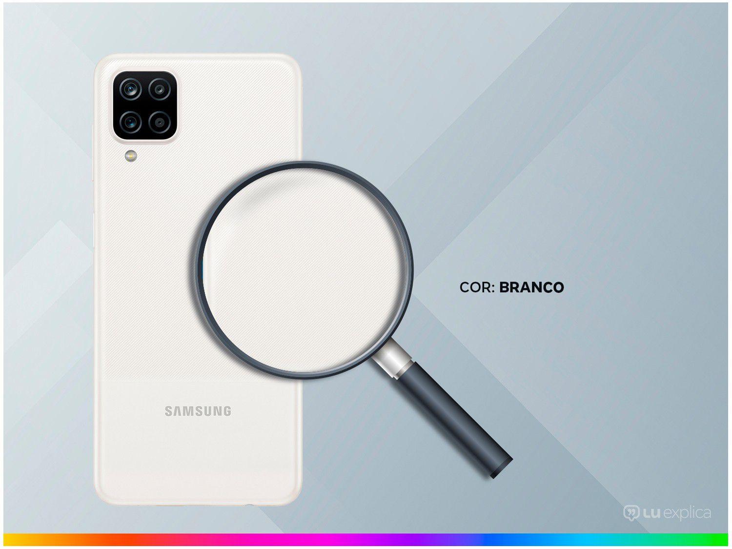 Smartphone Samsung Galaxy A12 64GB Brano 4GB RAM 6,5" Câm. Quádrupla + Selfie 8MP Dual Chip