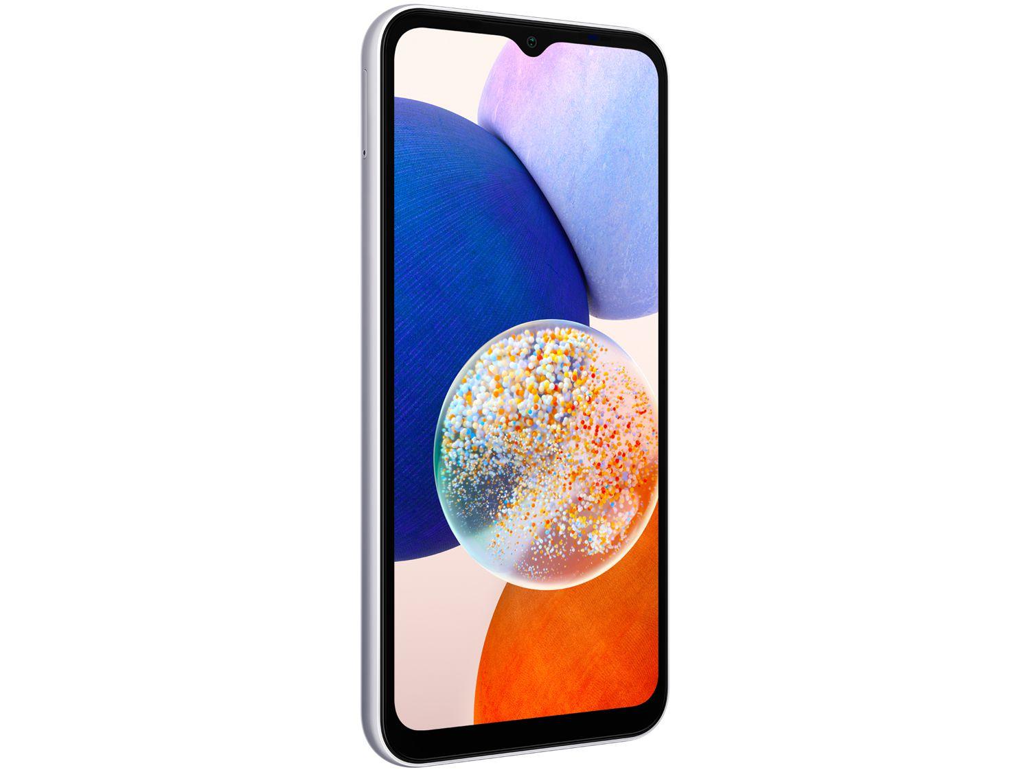 Smartphone Samsung Galaxy A14 128GB Prata 5G Octa-Core 4GB RAM 6,6" Câm. Tripla + Selfie 13MP