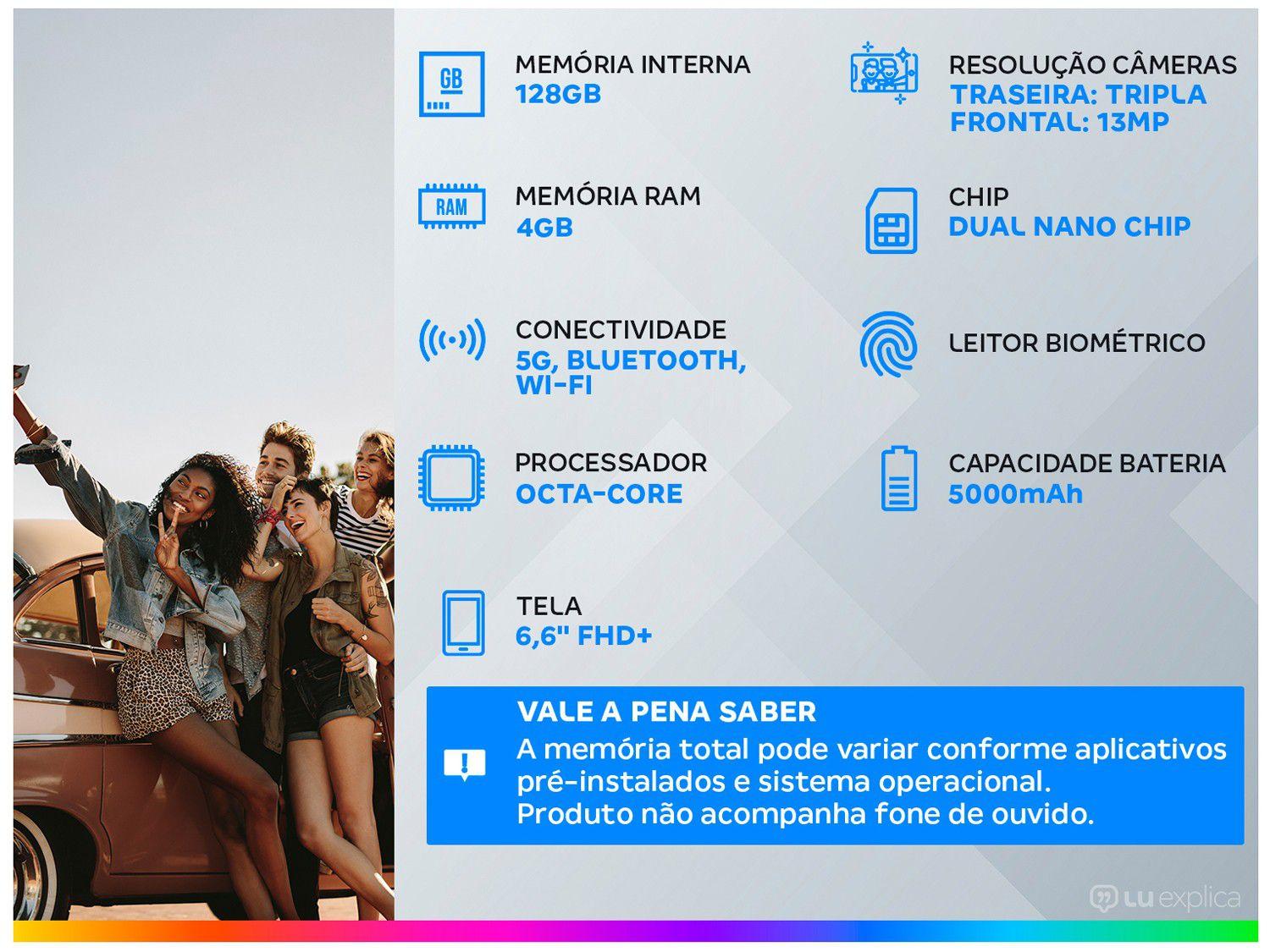 Smartphone Samsung Galaxy A14 128GB Prata 5G Octa-Core 4GB RAM 6,6" Câm. Tripla + Selfie 13MP
