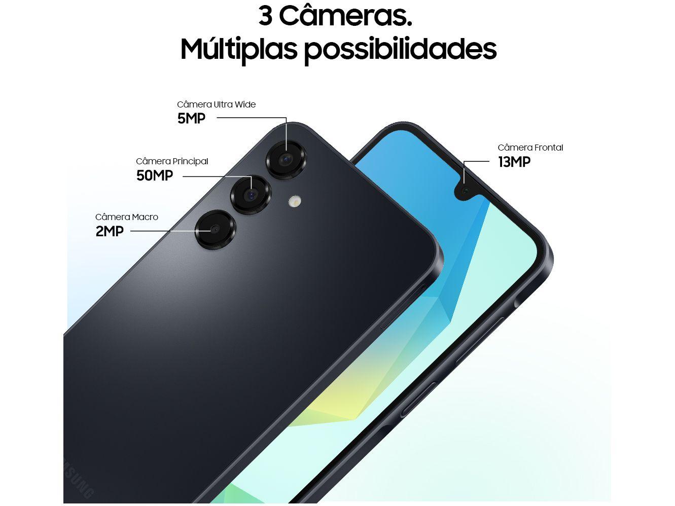 Smartphone Samsung Galaxy A16 256GB Preto Claro 8GB RAM 6,7" FHD+ Selfie Câm Tripla +13MP