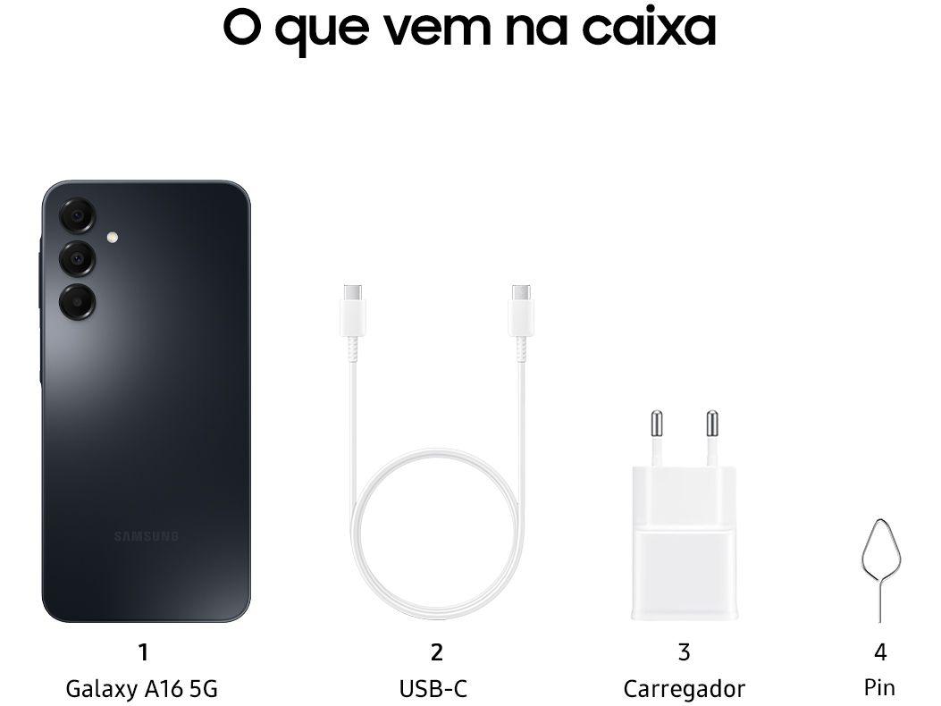 Smartphone Samsung Galaxy A16 256GB Preto Claro 8GB RAM 6,7" FHD+ Selfie Câm Tripla +13MP