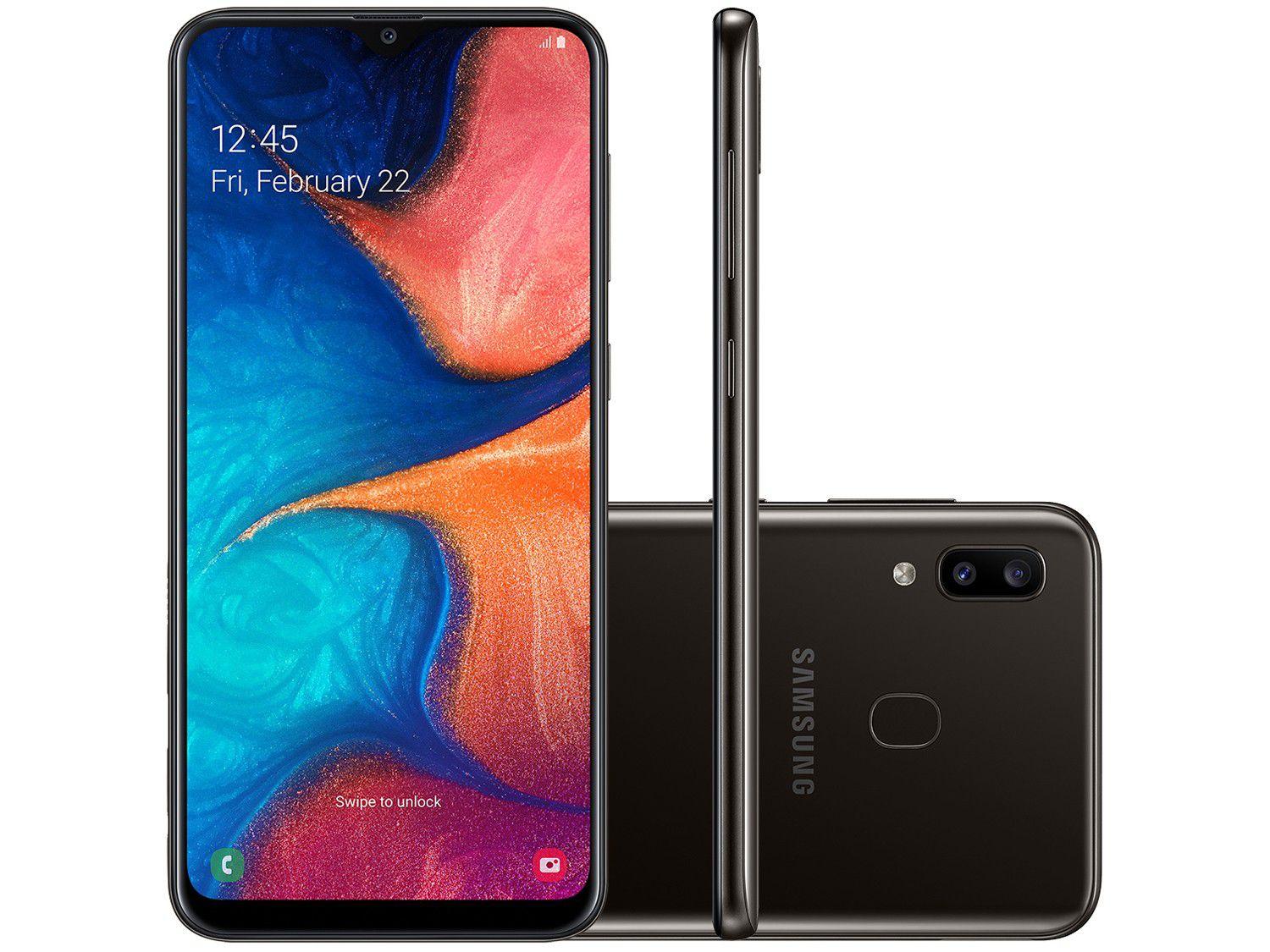 Smartphone Samsung Galaxy A20 32GB Preto 4G - 3GB RAM 6,4” Câm. Dupla