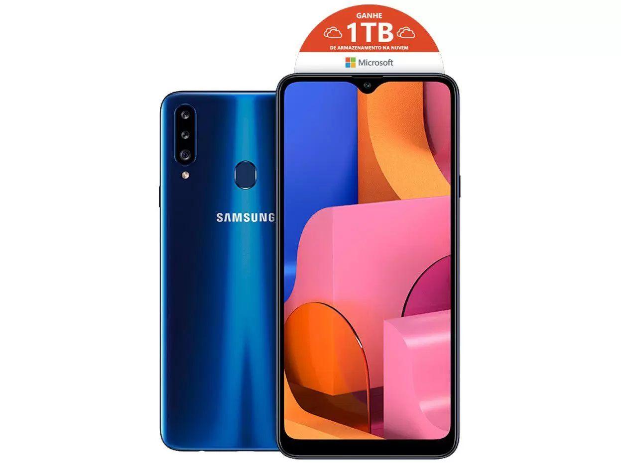 Smartphone Samsung Galaxy A20s 32GB Azul 4G 3GB RAM Tela 6,5” Câm. Tripla + Câm. Selfie 8MP