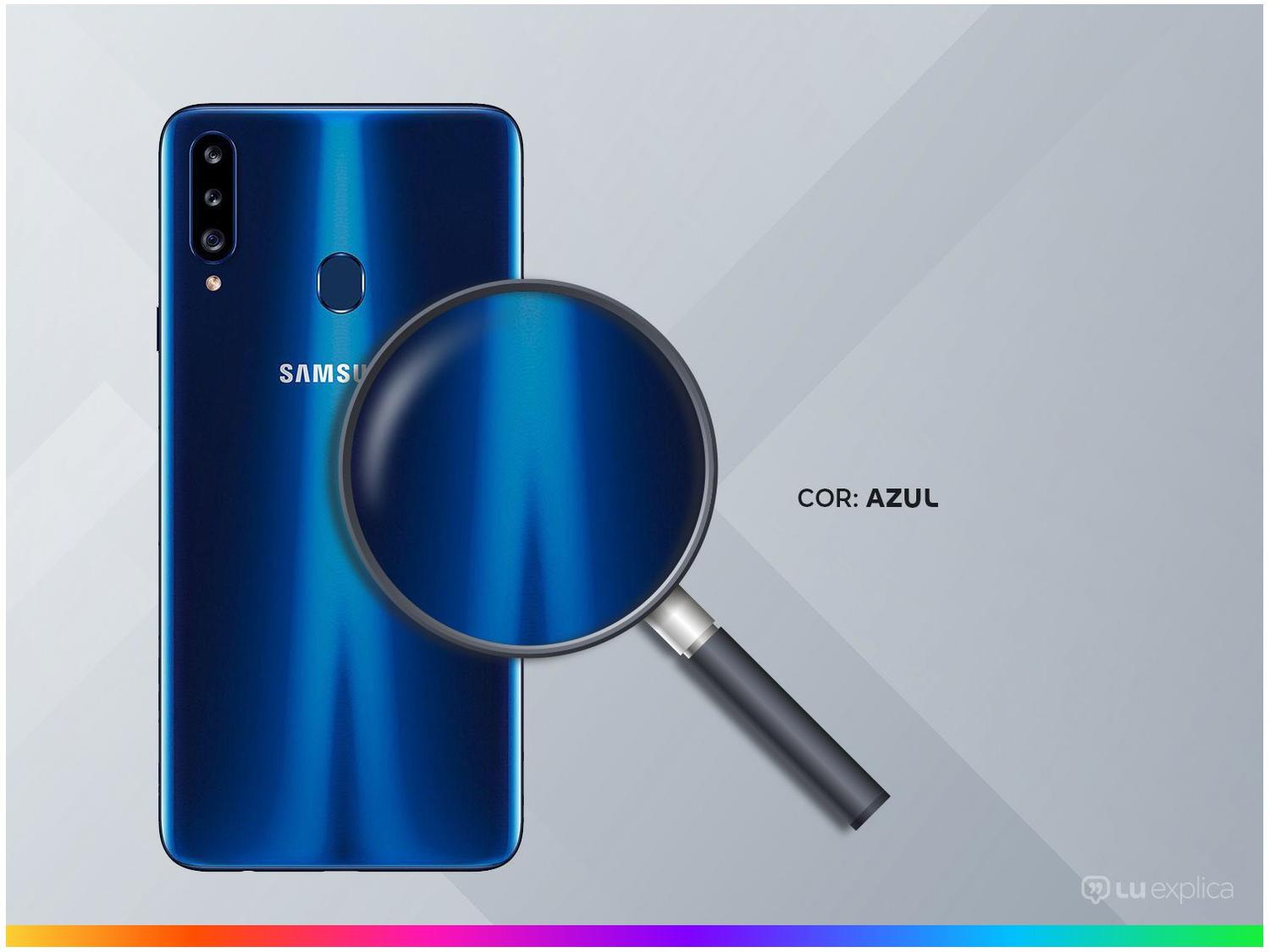 Smartphone Samsung Galaxy A20s 32GB Azul 4G 3GB RAM Tela 6,5” Câm. Tripla + Câm. Selfie 8MP