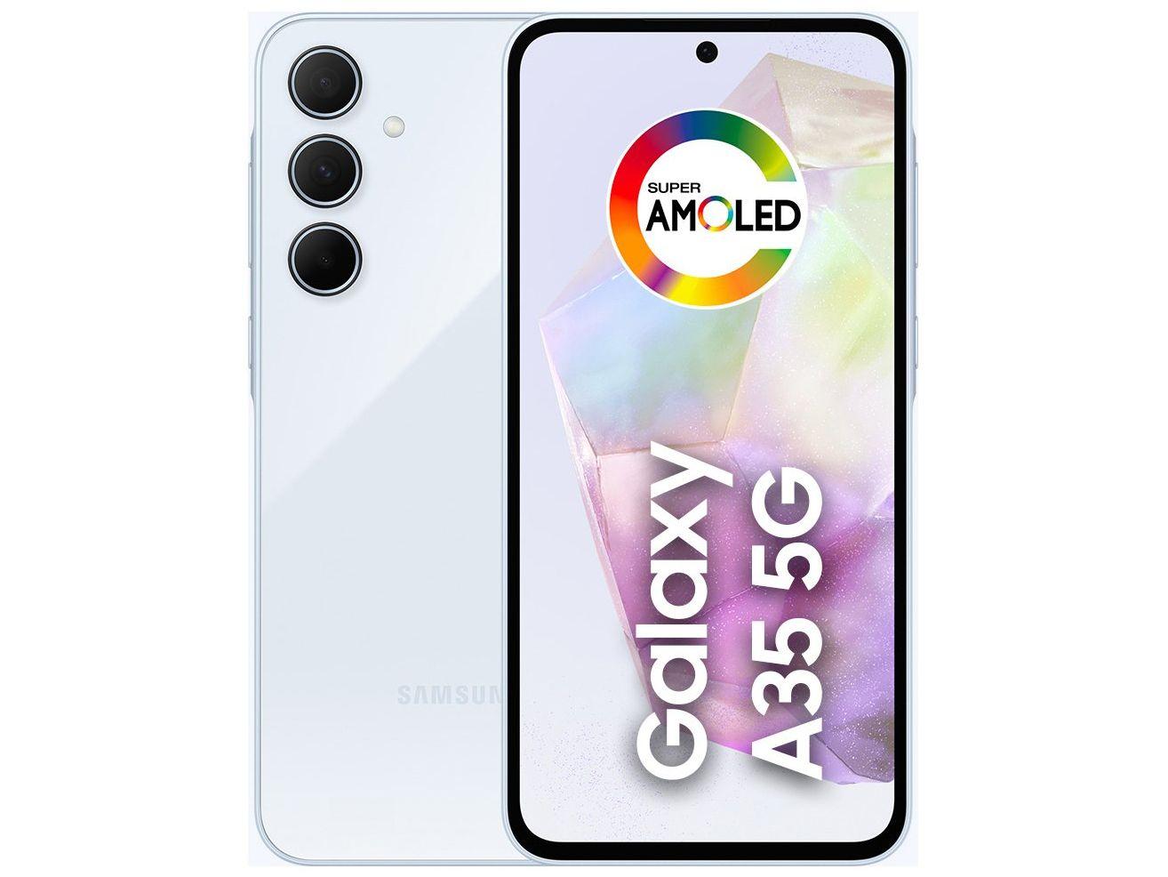 Smartphone Samsung Galaxy A35 256GB Azul Claro 5G 8GB RAM 6,6" Câm. Tripla + Selfie 13MP Dual Chip