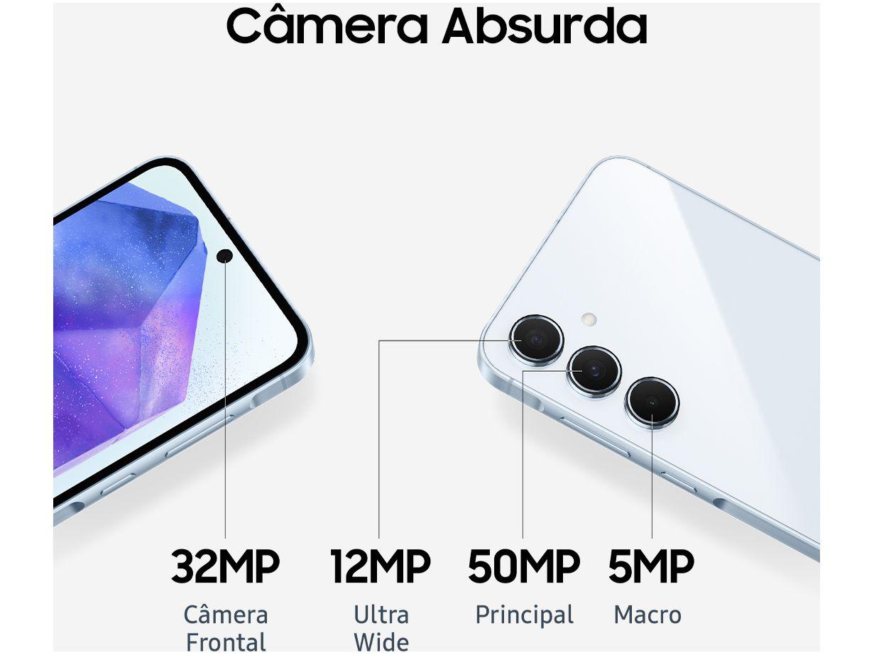Smartphone Samsung Galaxy A55 256GB Azul Escuro 5G 8GB RAM 6,6" Câm. Tripla + Selfie 32MP Dual Chip