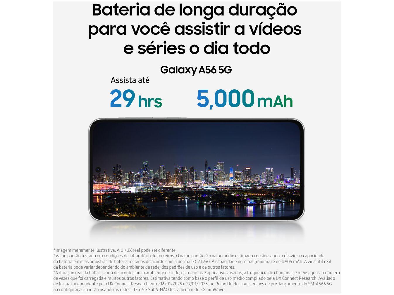Smartphone Samsung Galaxy A56 128GB 5G 8GB RAM Cinza 6,7" Câm. Tripla 12MP
