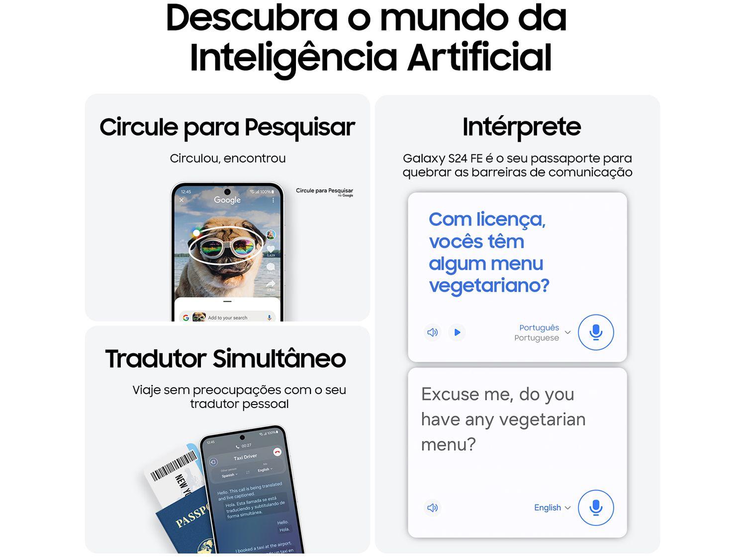 Smartphone Samsung Galaxy S24 FE 256GB 5G 8GB RAM Cinza 6,7" Câm. Tripla + Selfie 10MP