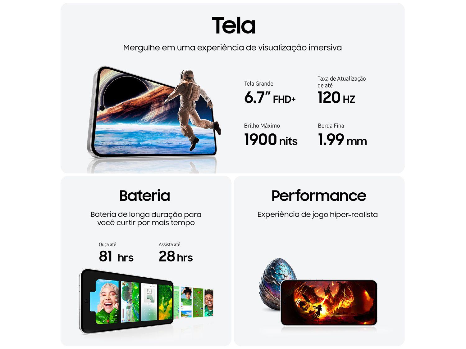 Smartphone Samsung Galaxy S24 FE 256GB 5G 8GB RAM Cinza 6,7" Câm. Tripla + Selfie 10MP