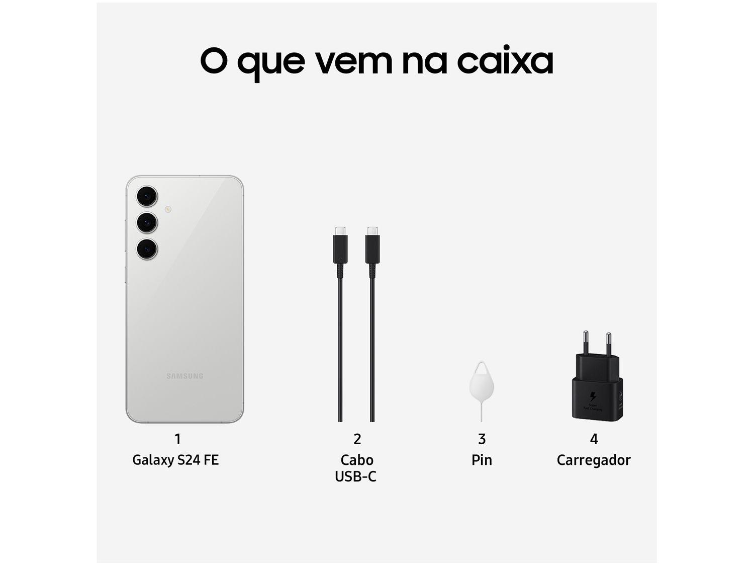 Smartphone Samsung Galaxy S24 FE 256GB 5G 8GB RAM Cinza 6,7" Câm. Tripla + Selfie 10MP