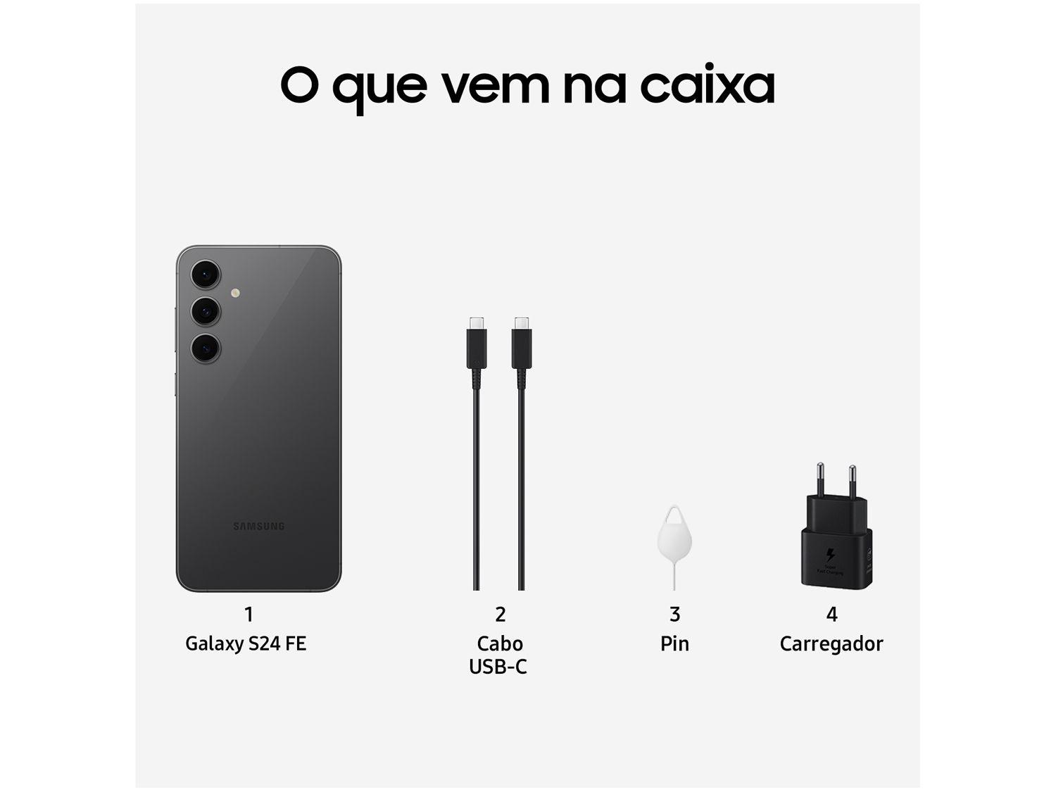 Smartphone Samsung Galaxy S24 FE 256GB 5G 8GB RAM Grafite 6,7" Câm. Tripla + Selfie 10MP